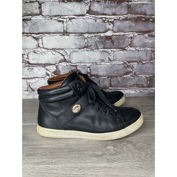 COACH Pembroke Nappa Black Leather Hi-Top Turnlock Sneakers Women 7.5B US FG1274 - Picture 1 of 16